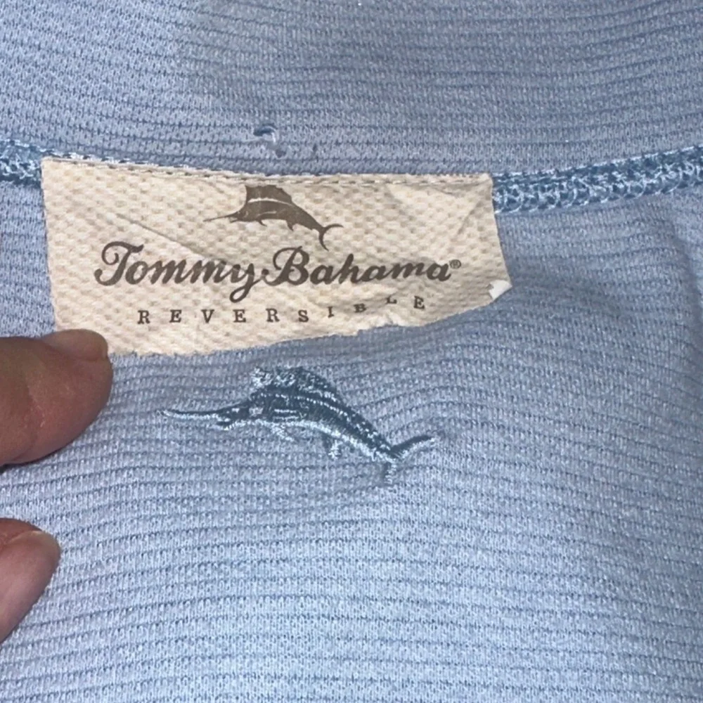 Tommy Bahama Mens Reversible Quarter Zip Pullover Blue Herringbone Marlin XL